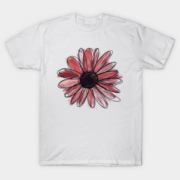 Ruby Watercolor Sunflower T-Shirt by ontheoutside